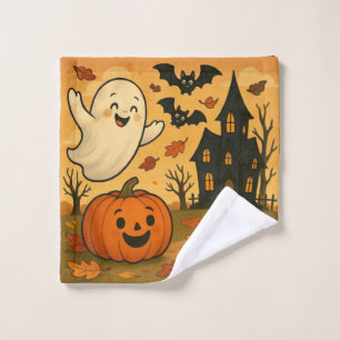 Cute Halloween/fall ghost pumpkin cartoon Wash Cloth