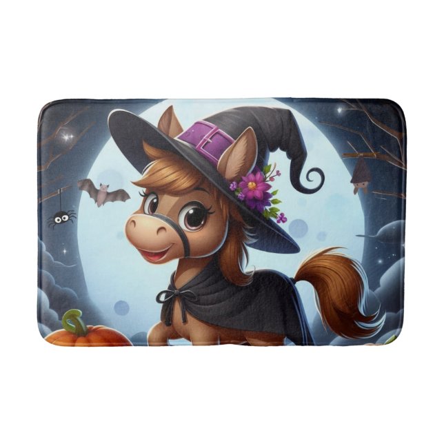 Cute Halloween/Fall horse, bat & pumpkins Bath Mat (Front)