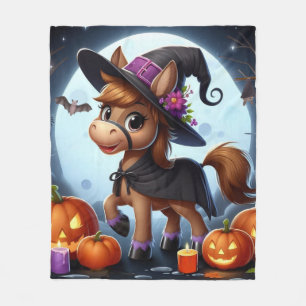 Cute Halloween/Fall horse, bat & pumpkins Fleece Blanket