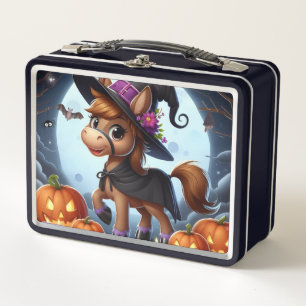 Cute Halloween/Fall horse, bat & pumpkins Metal Lunch Box