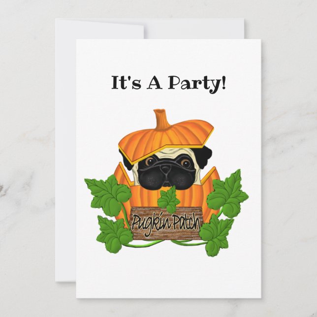Cute Halloween Fall Pug Pugkin Pumpkin Patch Invitation (Front)