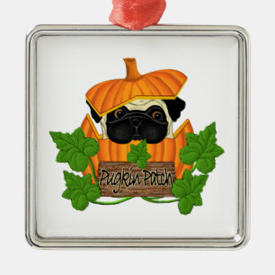 Cute Halloween Fall Pug Pugkin Pumpkin Patch Metal Tree Decoration