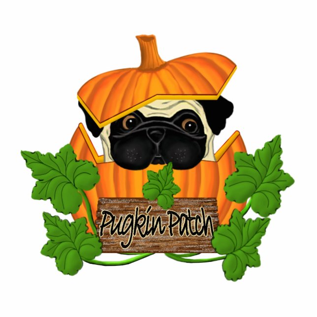 Cute Halloween Fall Pug Pugkin Pumpkin Patch Standing Photo Sculpture (Front)