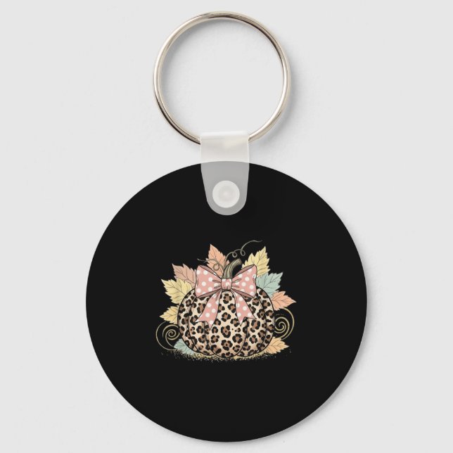 Cute Halloween Fall Pumpkin Shirt Women Leopard Pu Key Ring (Front)