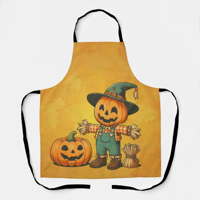 Cute Halloween/Fall scarecrow and pumpkin Apron (Front)
