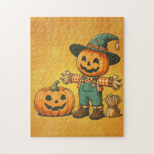 Cute Halloween/Fall scarecrow and pumpkin Jigsaw Puzzle