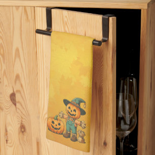 Cute Halloween/Fall scarecrow and pumpkin Tea Towel