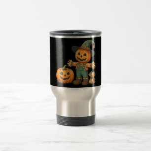 Cute Halloween/Fall scarecrow and pumpkin Travel Mug