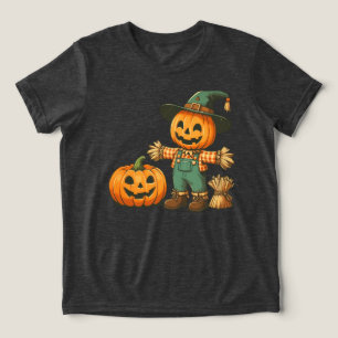 Cute Halloween/Fall scarecrow and pumpkin Tri-Blend Shirt