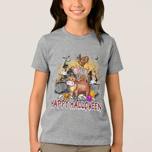 Cute Halloween Farm Animals Typography Tri-Blend Shirt (Front)