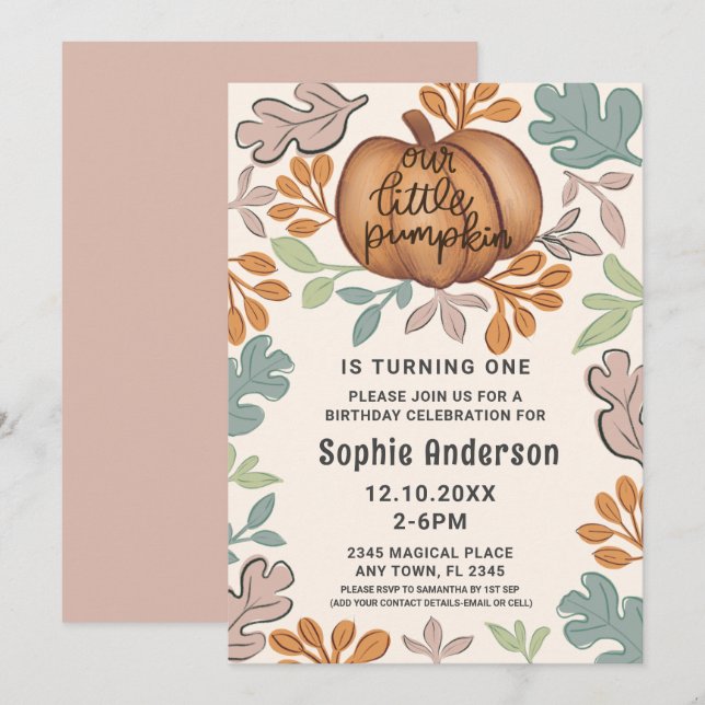 Cute Halloween First Birthday Pastel Party Invitation (Front/Back)