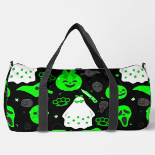 cute halloween floral ghost acid green  duffle bag