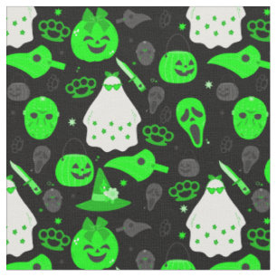 cute halloween floral ghost acid green  fabric