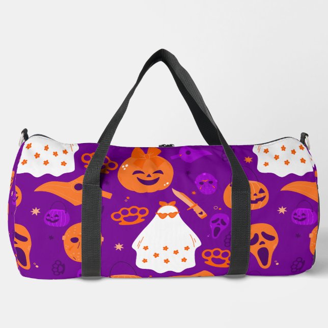 cute halloween floral ghost orange duffle bag (Front)