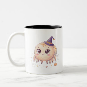 Cute Halloween Fluffy Spider with Witch Hat Colore Two-Tone Coffee Mug
