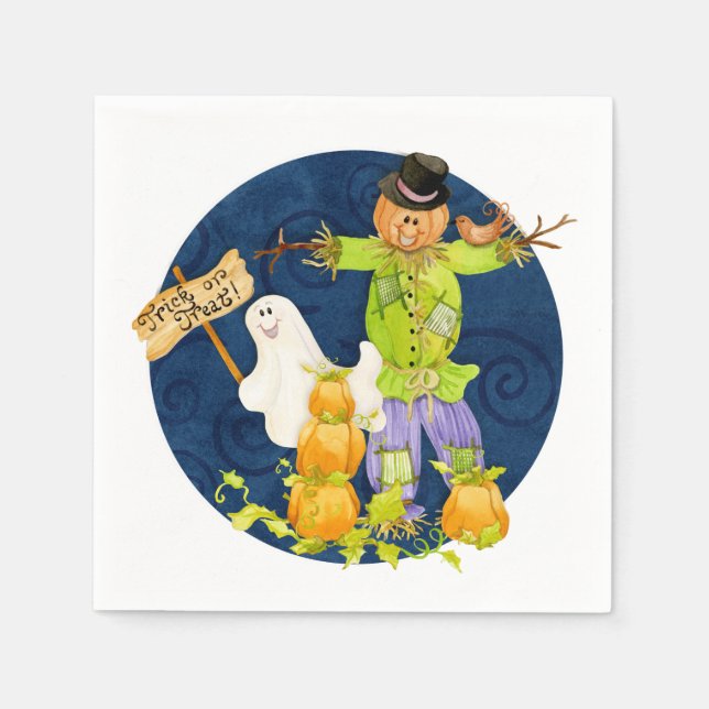 Cute Halloween for Kids Scarecrow Pumpkin Ghost Napkin (Front)