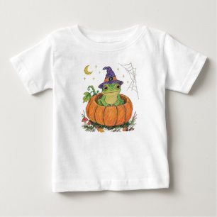 Cute Halloween Frog in Pumpkin – Whimsical Witch & Baby T-Shirt