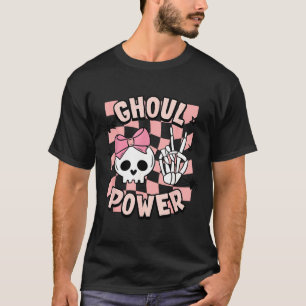 Cute Halloween Funny Girl Ghoul Power Pink Skull T-Shirt