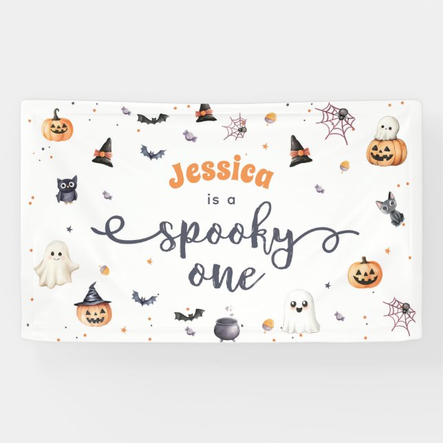 Cute Halloween Ghost 1st Birthday Party Banner (Horizontal)