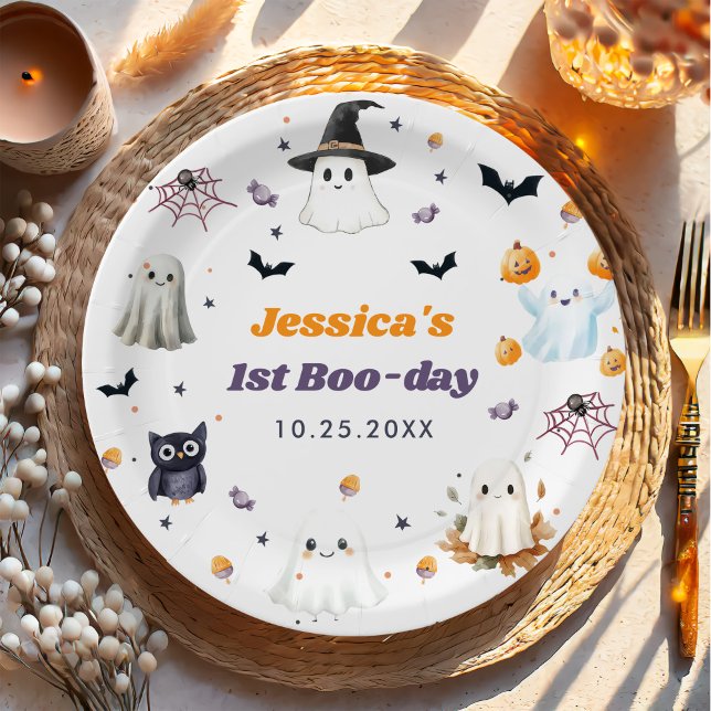 Cute Halloween Ghost 1st Birthday Party Paper Plate (Creator Uploaded)