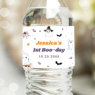 Cute Halloween Ghost 1st Birthday Party Water Bottle Label