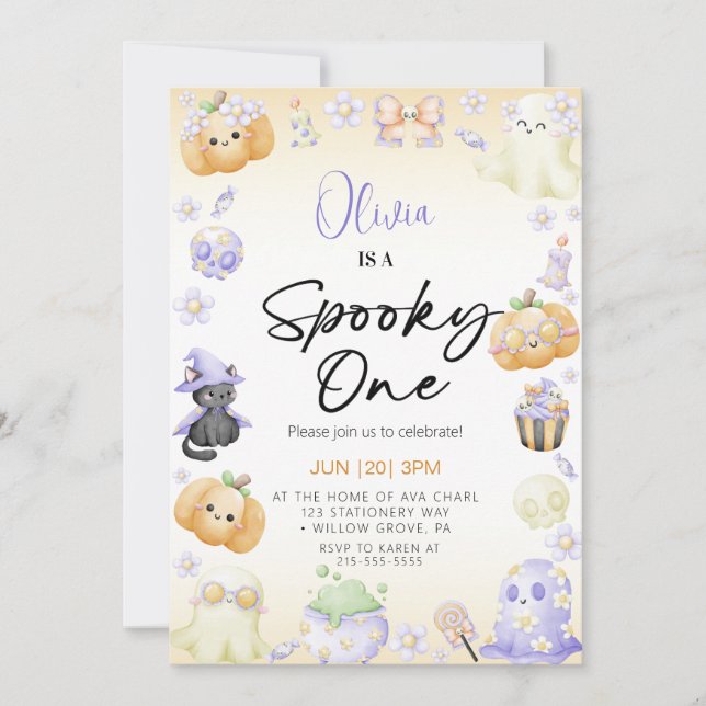 Cute Halloween Ghost 1st Boy Birthday Invitation (Front)