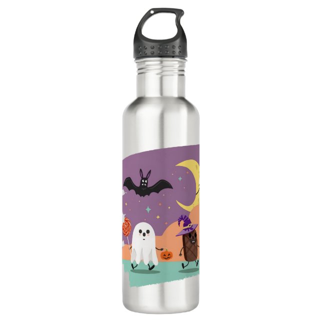 Cute Halloween Ghost and Candy Friends 710 Ml Water Bottle (Front)