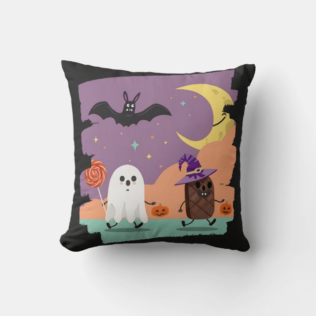 Cute Halloween Ghost and Candy Friends Cushion (Front)