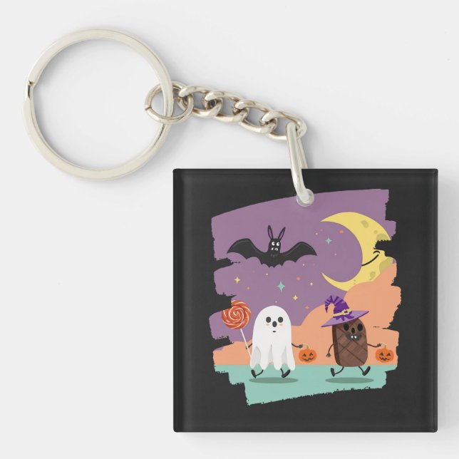 Cute Halloween Ghost and Candy Friends Key Ring (Front)
