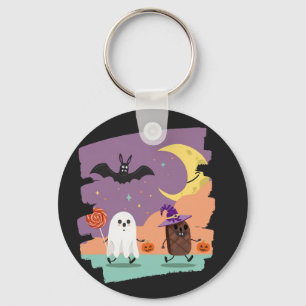 Cute Halloween Ghost and Candy Friends Key Ring