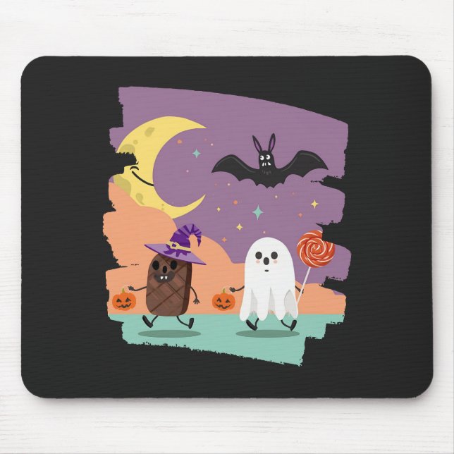 Cute Halloween Ghost and Candy Friends Mouse Mat (Front)