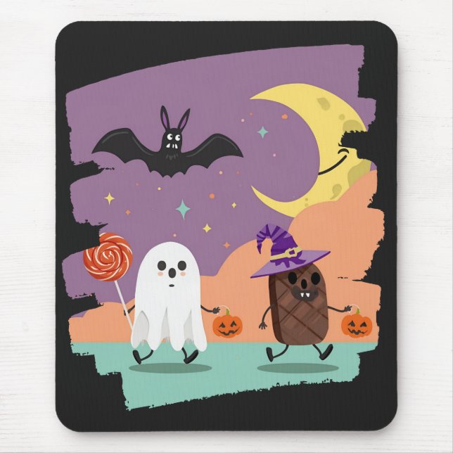Cute Halloween Ghost and Candy Friends Mouse Mat (Front)
