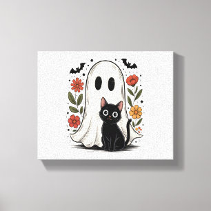 Cute Halloween Ghost and Cat Canvas Print