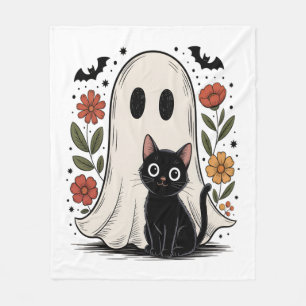 Cute Halloween Ghost and Cat Fleece Blanket