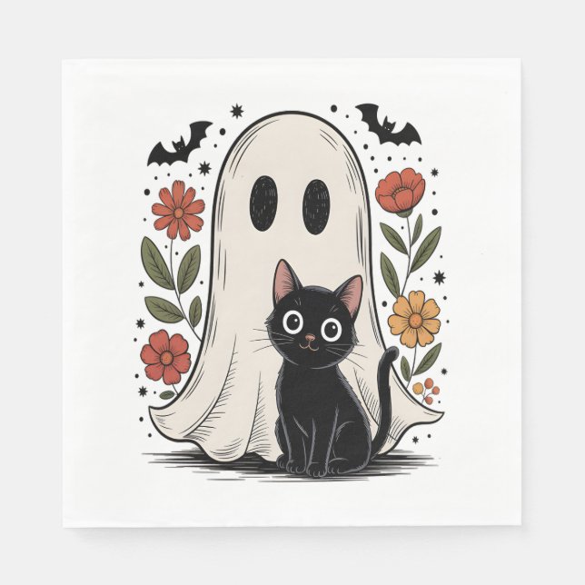 Cute Halloween Ghost and Cat Napkin (Front)