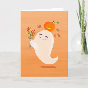 Cute Halloween Ghost and Flowers Card