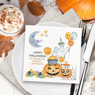 Cute Halloween Ghost and Jack o Lantern Pumpkin Napkin