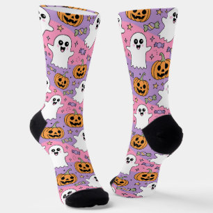 Cute Halloween Ghost and Pumpkin Socks