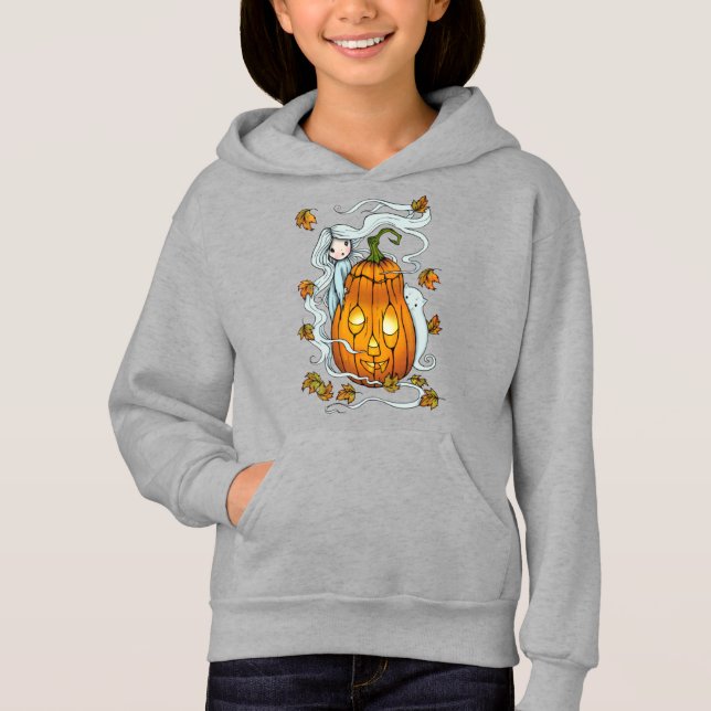 Cute Halloween Ghost and Pumpkin with Cat (Front)