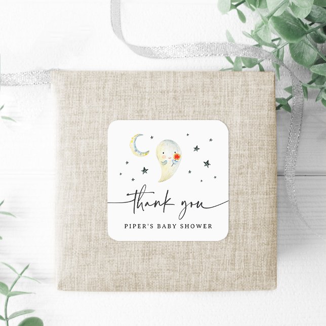 Cute Halloween Ghost Baby Shower Thank You Square Sticker (Creator Uploaded)