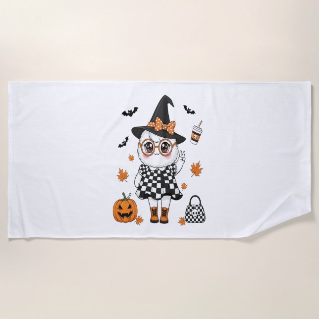 Cute Halloween Ghost Beach Towel (Front)
