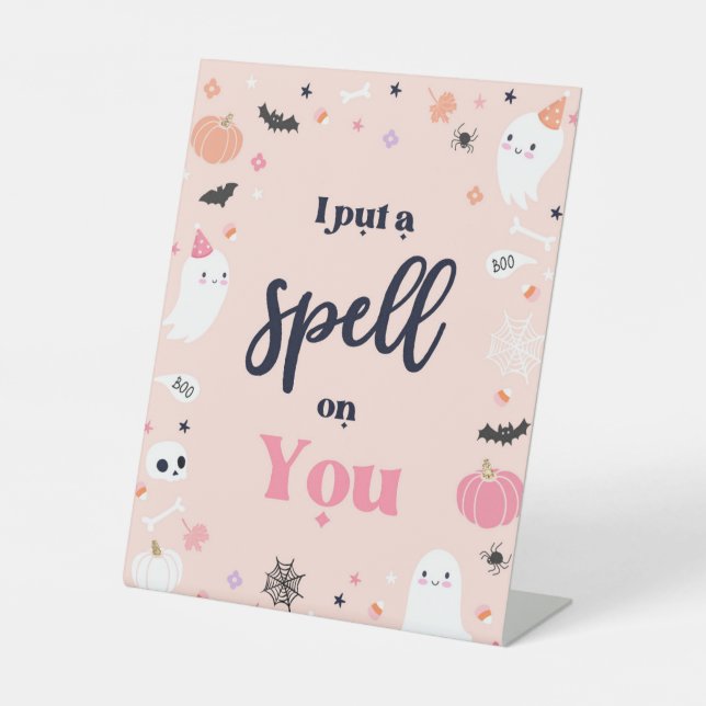 Cute Halloween Ghost Birthday Party Decorations Pedestal Sign (Front)