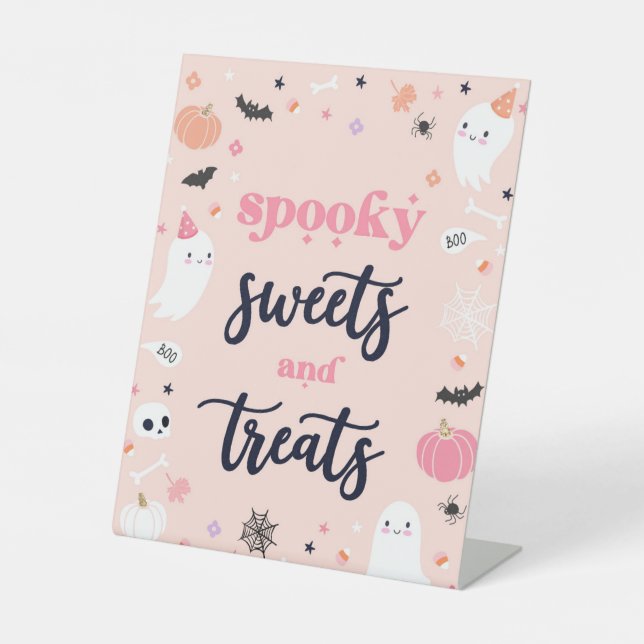 Cute Halloween Ghost Birthday Party Decorations Pedestal Sign (Front)