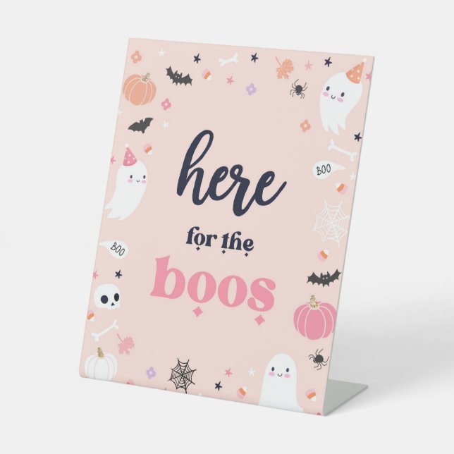 Cute Halloween Ghost Birthday Party Decorations Pedestal Sign (Front)