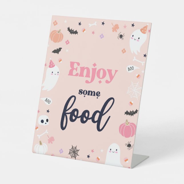 Cute Halloween Ghost Birthday Party Decorations Pedestal Sign (Front)