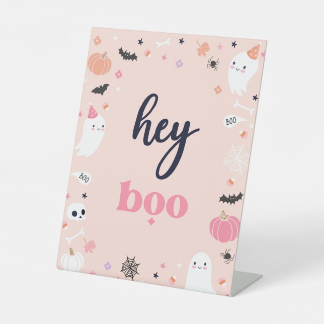 Cute Halloween Ghost Birthday Party Decorations Pedestal Sign (Front)