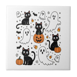 Cute Halloween Ghost Boo Cat Tile