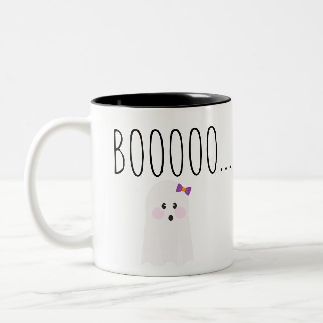 Cute Halloween Ghost Boooooooo Two-Tone Coffee Mug (Left)