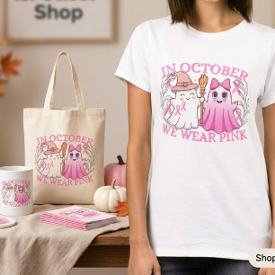 Cute Halloween Ghost Breast Cancer Awareness T-Shirt