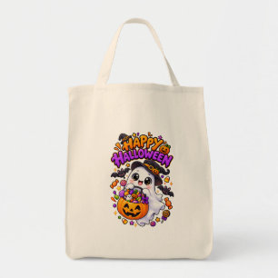 Cute Halloween Ghost Candy Pumpkin Tote Bag